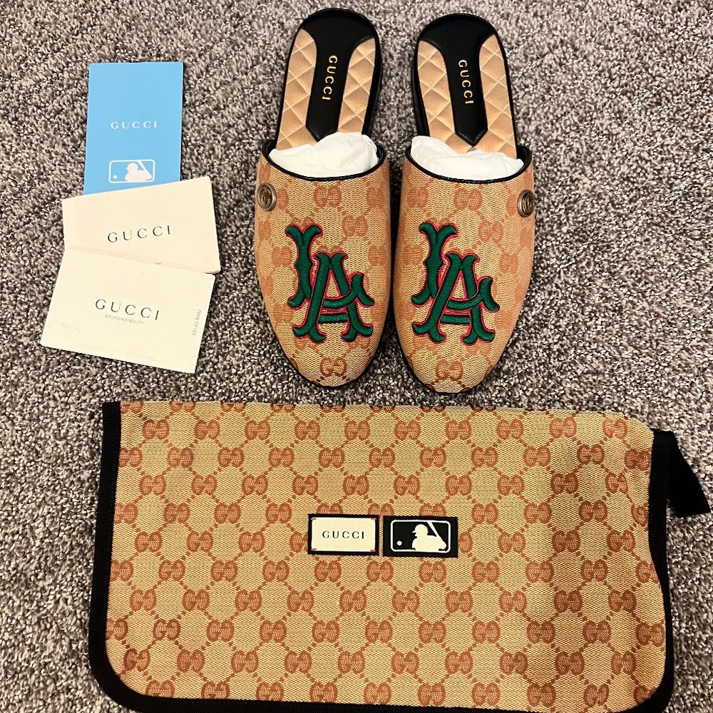 RARE! GUCCI GG Monogram limited edition LA Dodgers Mule Slides